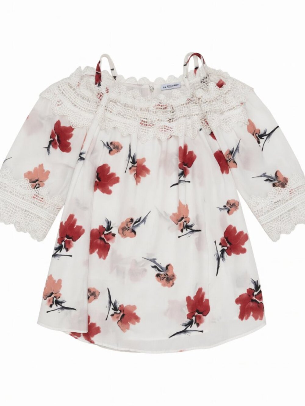 by & by White Red Women's Floral Off-Shoulder Blouse XL